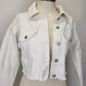 Cropped White Trucker Denim Jacket 2